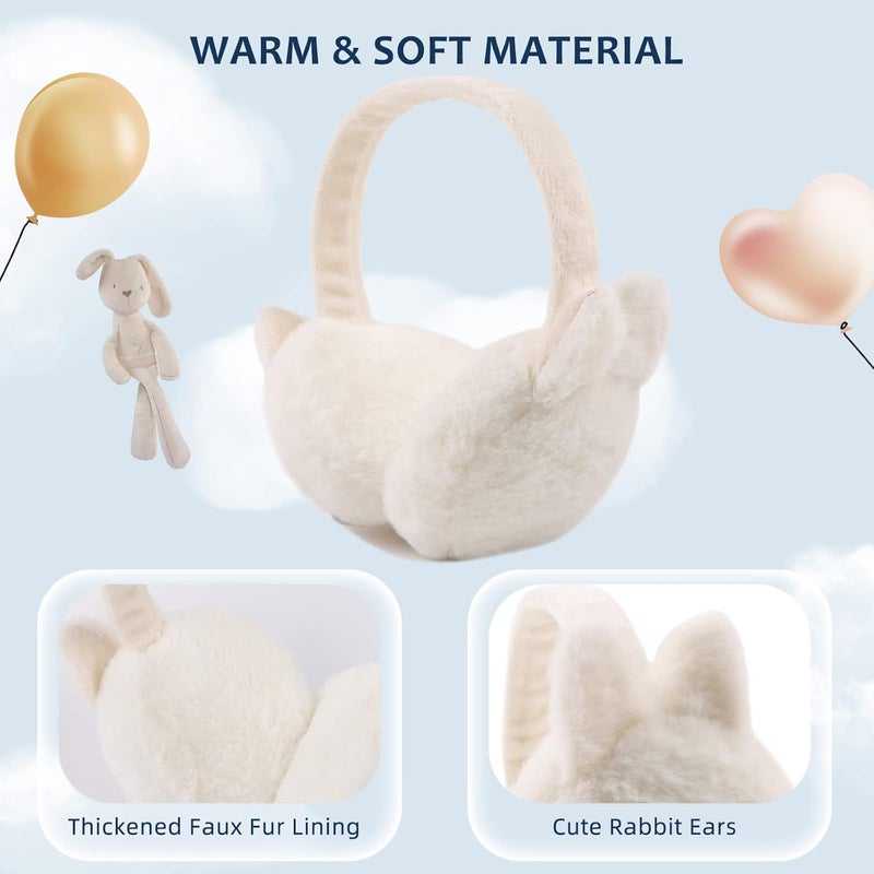 Peecabe Winter Kids Earmuffs Warm Girl Ear Muffs For Toddler Kid Children Earmuff with Cat Ears Girls Ear Warmer (White Bunny) - Image 3